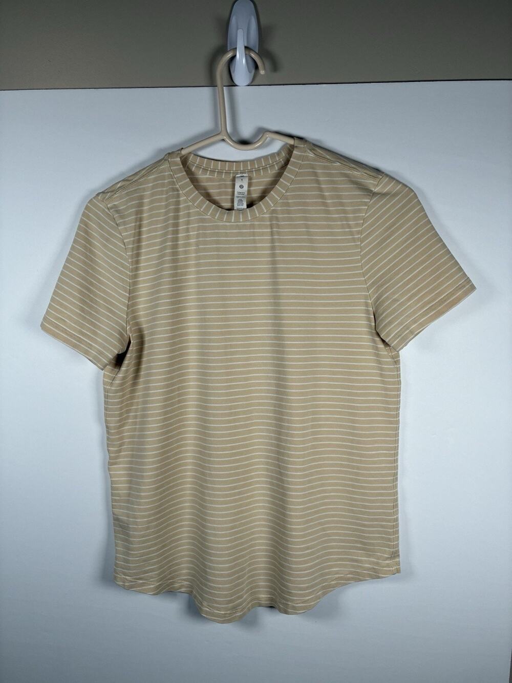 Lululemon 4 Pima Cotton Love Tee Tan Cream Stripe Short Sleeve Crew Neck Classic